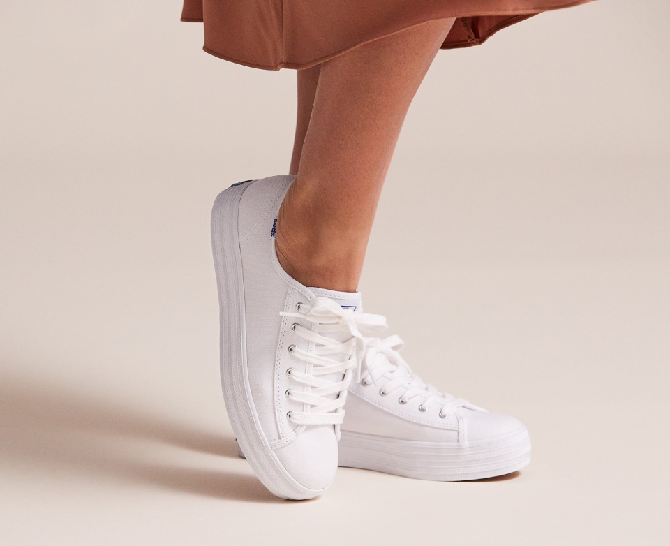 Façanha De Chute Triplo Feminino Keds Algodão Orgânico Branco