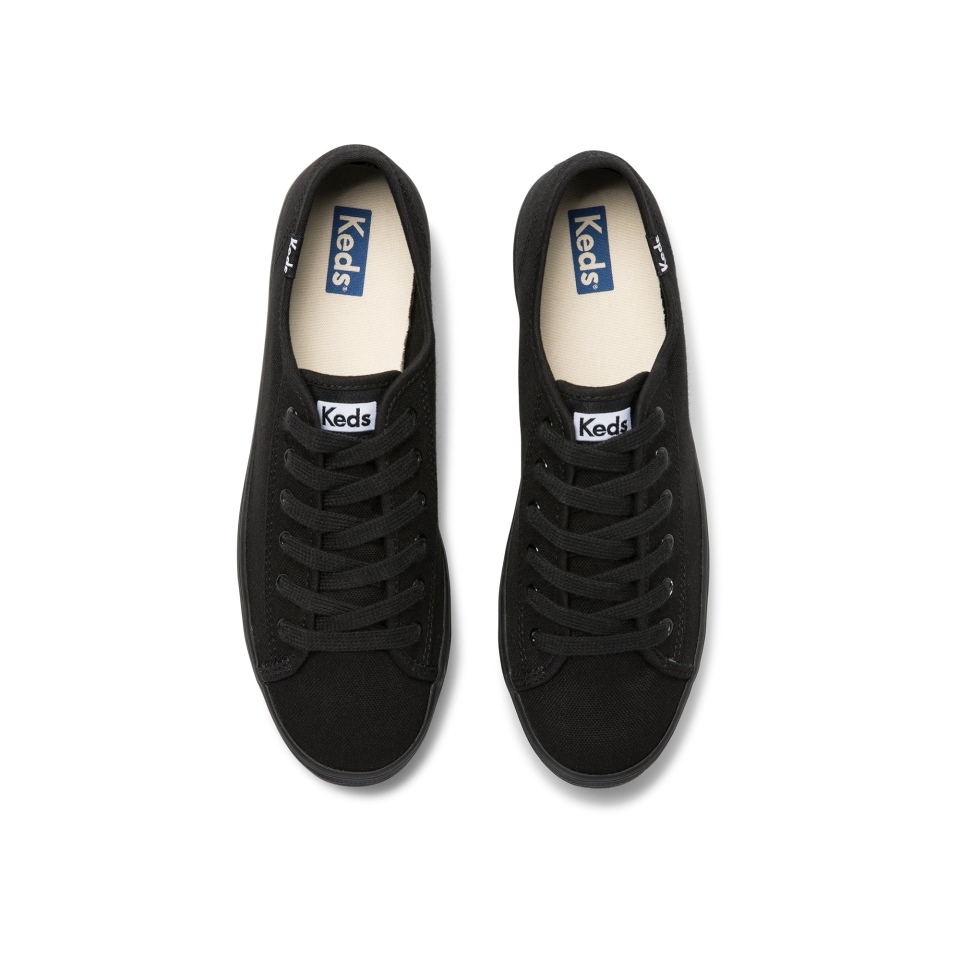 Façanha De Chute Triplo Feminino Keds Algodão Orgânico Preto Preto