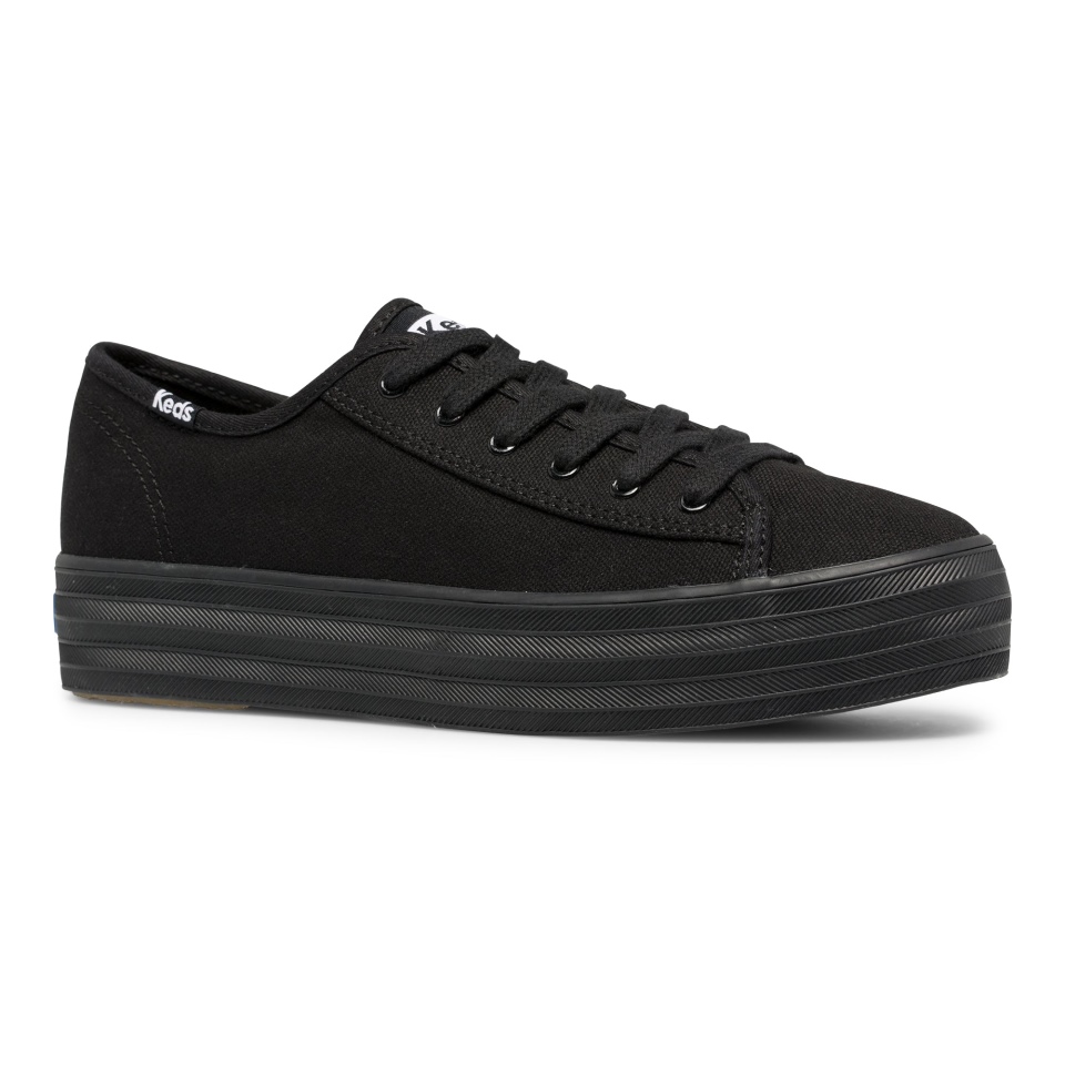 Façanha De Chute Triplo Feminino Keds Algodão Orgânico Preto Preto