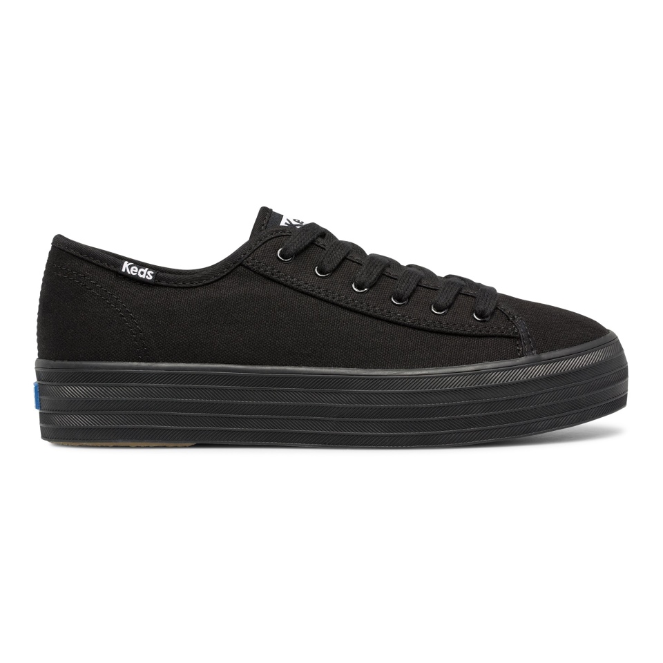 Façanha De Chute Triplo Feminino Keds Algodão Orgânico Preto Preto