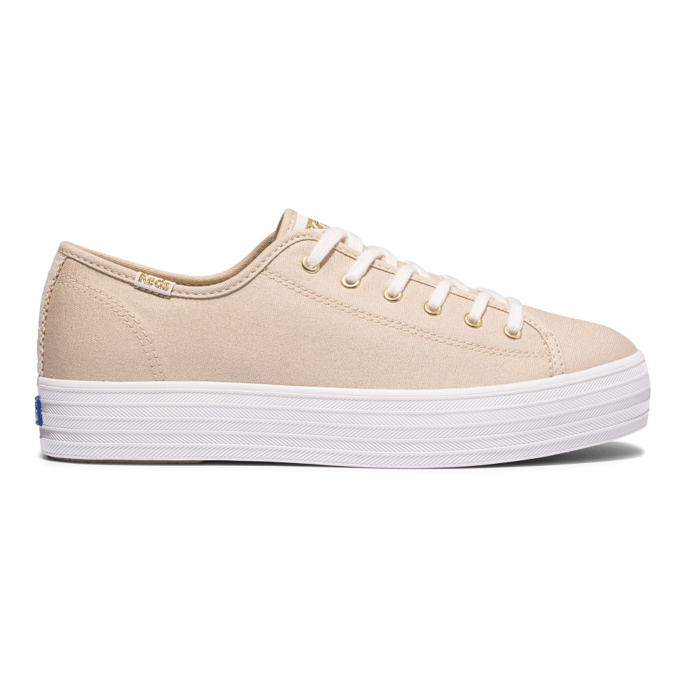 Keds Feminino Chute Triplo Lona Metálica Dourada