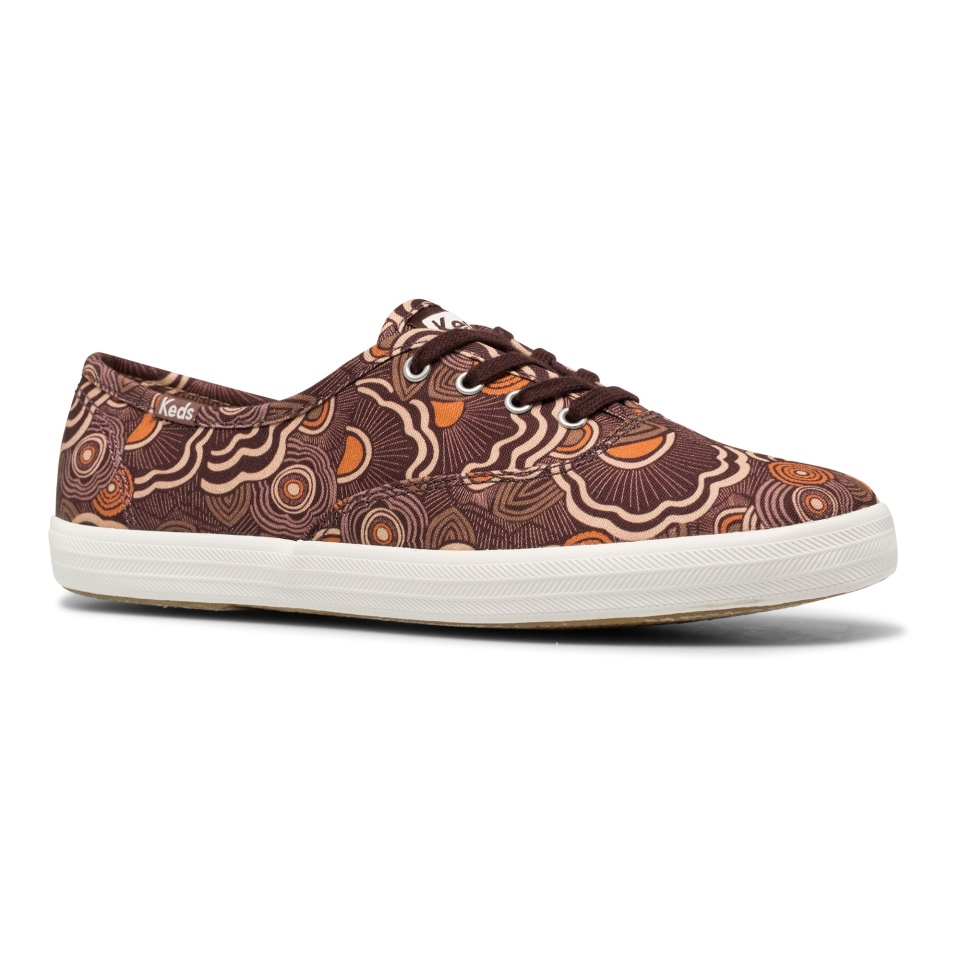 Keds Women\s Champion Algodão Orgânico Ondulado Floral Bordô