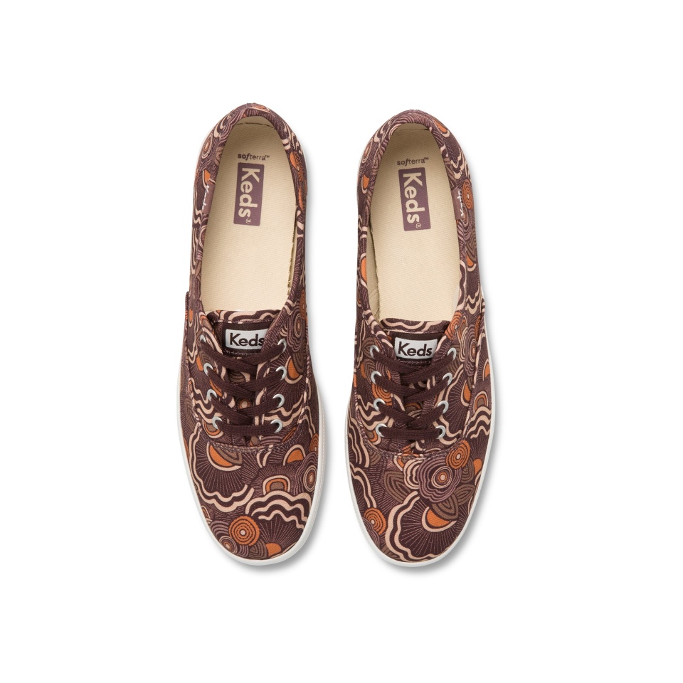 Keds Women\s Champion Algodão Orgânico Ondulado Floral Bordô